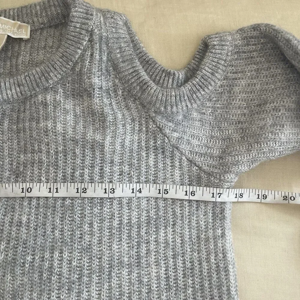 Michael Kors cold shoulder flounce Mohair Blend Gray Knit Ribbed Sweater size S